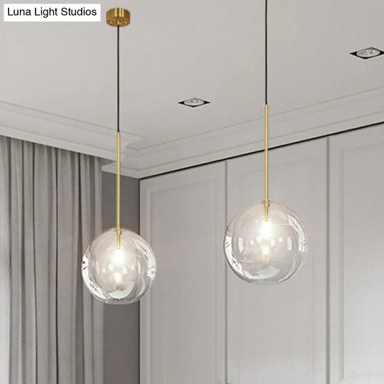 Minimalist Hand-Blown Glass Globe Pendant Light In Gold Finish - Ceiling Hanging Lamp