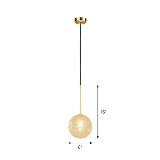 Minimalist Hand-Blown Glass Globe Hanging Lamp - Gold Finish Pendant Light / 8’