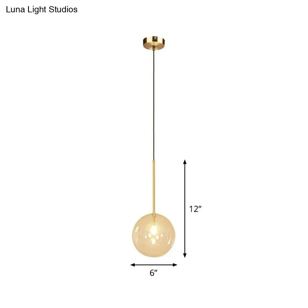 Minimalist Hand-Blown Glass Globe Pendant Light In Gold Finish - Ceiling Hanging Lamp / 6