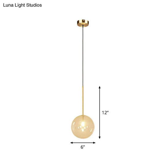 Minimalist Hand-Blown Glass Globe Pendant Light In Gold Finish - Ceiling Hanging Lamp / 6