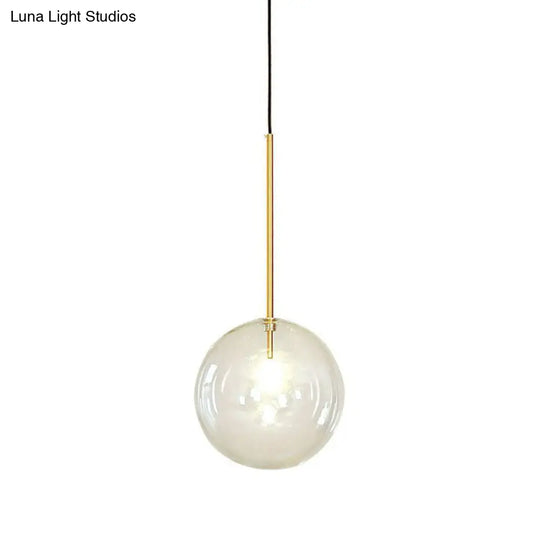 Minimalist Hand-Blown Glass Globe Pendant Light In Gold Finish - Ceiling Hanging Lamp