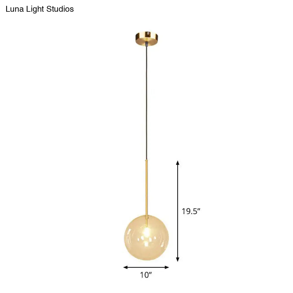 Minimalist Hand-Blown Glass Globe Pendant Light In Gold Finish - Ceiling Hanging Lamp / 10