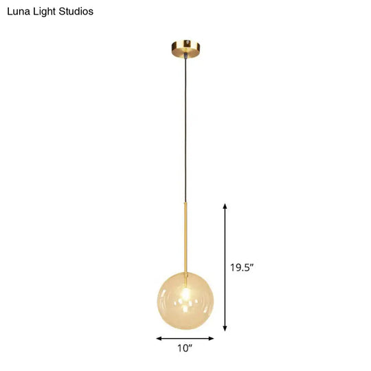 Minimalist Hand-Blown Glass Globe Pendant Light In Gold Finish - Ceiling Hanging Lamp / 10