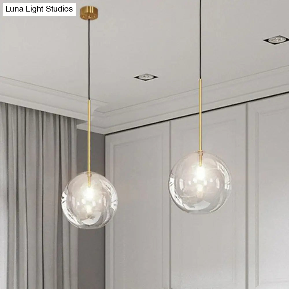 Minimalist Hand-Blown Glass Globe Hanging Lamp - Gold Finish Pendant Light