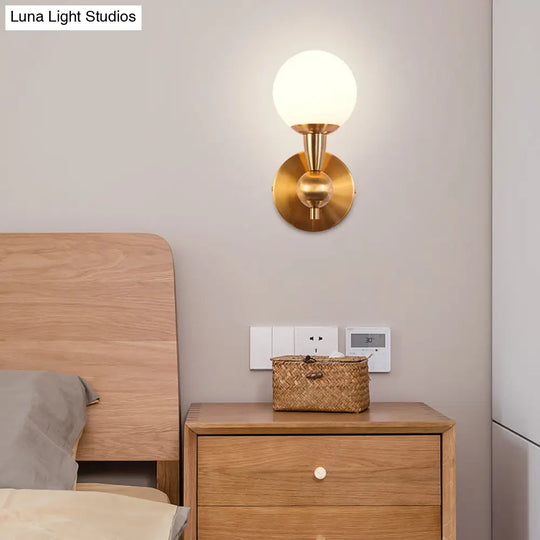 Minimalist Hand-Blown Glass Spherical Wall Sconce With Half-Bulb In Gold - Perfect For Bedrooms