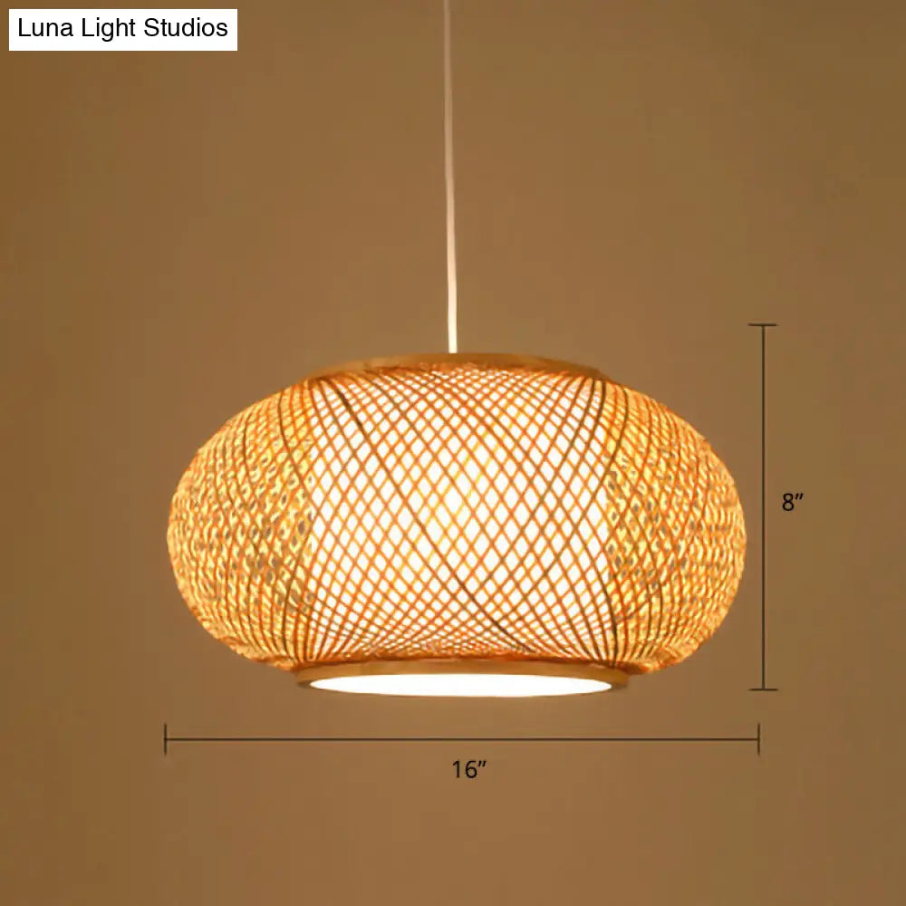 Sleek Handwoven Wood Suspension Light - Minimalist Rattan Pendant Ceiling Lamp