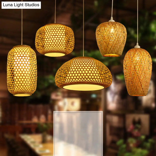 Sleek Handwoven Wood Suspension Light - Minimalist Rattan Pendant Ceiling Lamp