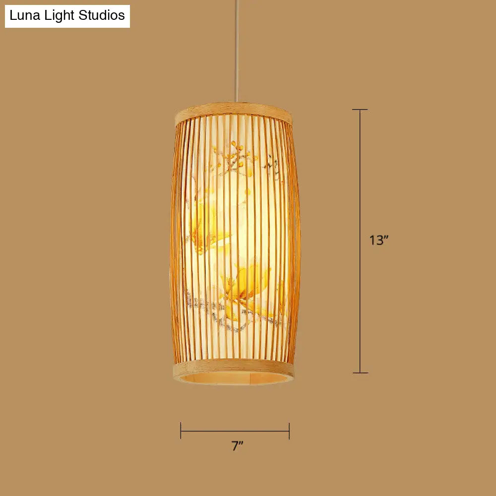 Sleek Handwoven Wood Suspension Light - Minimalist Rattan Pendant Ceiling Lamp / G