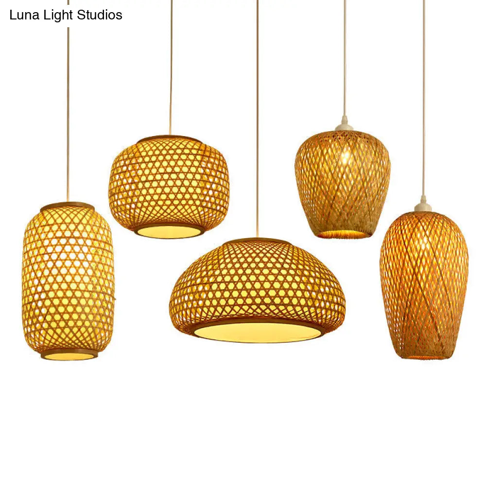 Sleek Handwoven Wood Suspension Light - Minimalist Rattan Pendant Ceiling Lamp