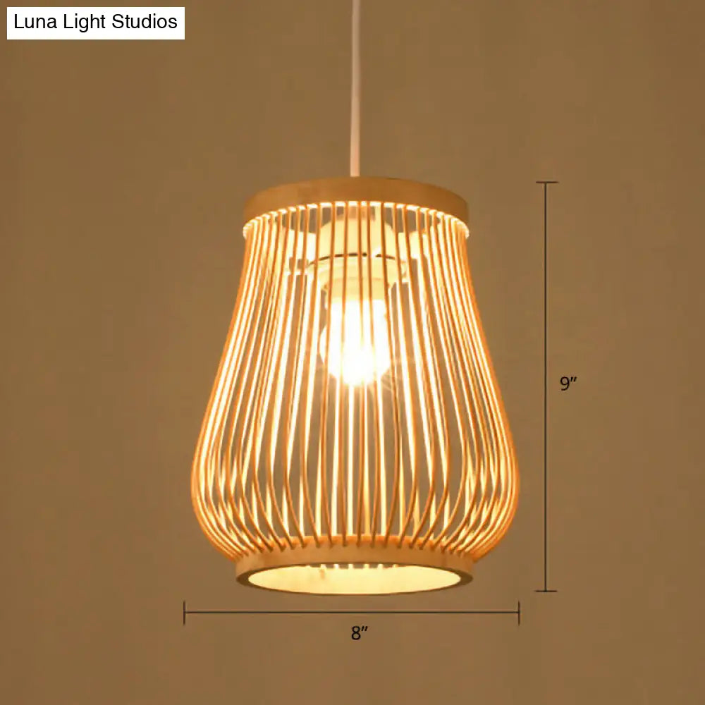 Sleek Handwoven Wood Suspension Light - Minimalist Rattan Pendant Ceiling Lamp / L