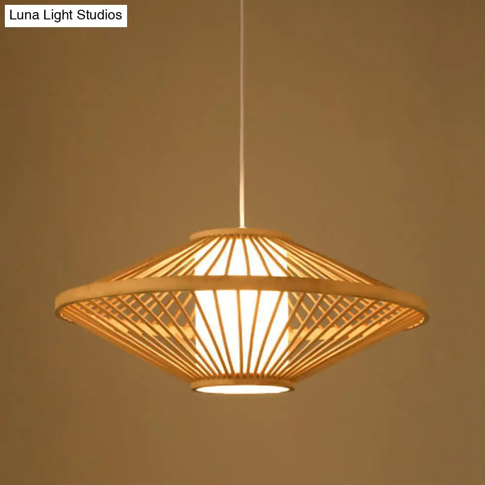 Sleek Handwoven Wood Suspension Light - Minimalist Rattan Pendant Ceiling Lamp / M