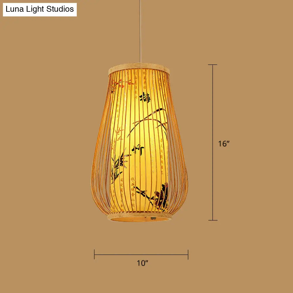 Sleek Handwoven Wood Suspension Light - Minimalist Rattan Pendant Ceiling Lamp / I