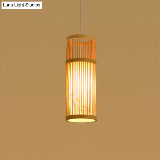 Sleek Handwoven Wood Suspension Light - Minimalist Rattan Pendant Ceiling Lamp / F