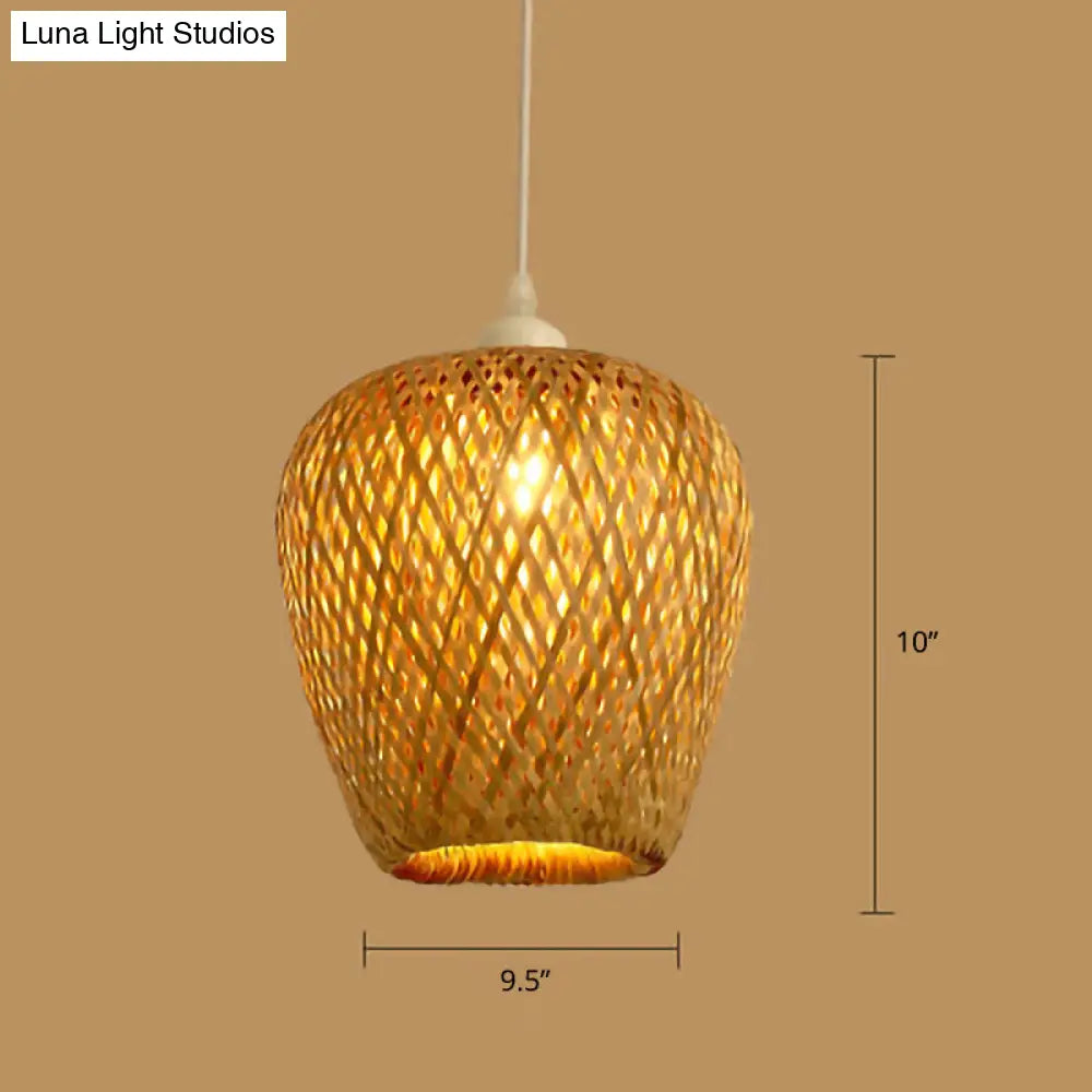 Sleek Handwoven Wood Suspension Light - Minimalist Rattan Pendant Ceiling Lamp