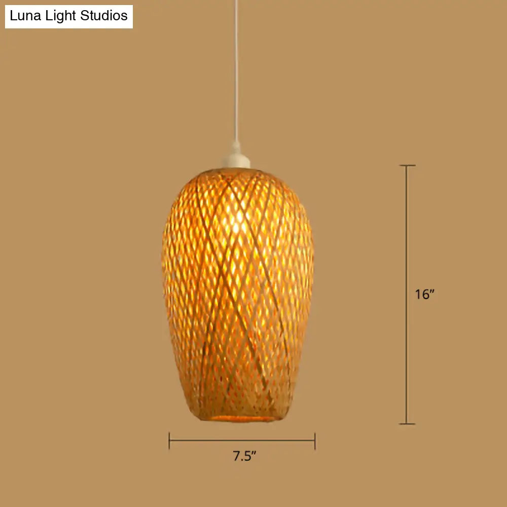 Sleek Handwoven Wood Suspension Light - Minimalist Rattan Pendant Ceiling Lamp / D