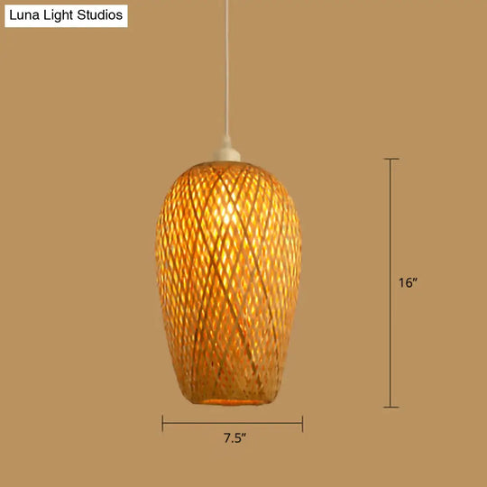 Sleek Handwoven Wood Suspension Light - Minimalist Rattan Pendant Ceiling Lamp / D