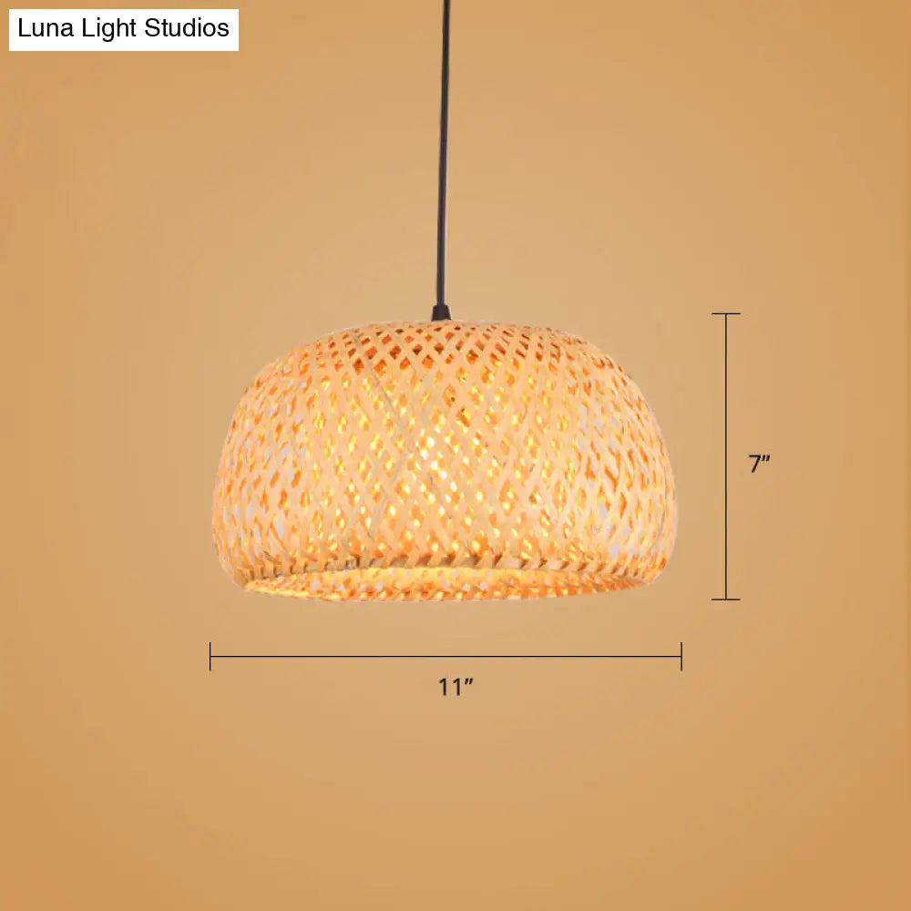 Sleek Handwoven Wood Suspension Light - Minimalist Rattan Pendant Ceiling Lamp