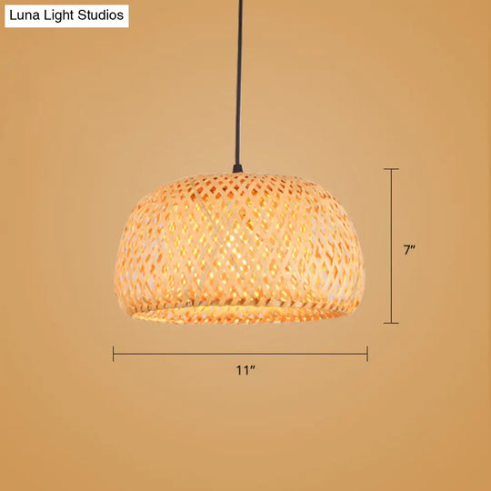 Sleek Handwoven Wood Suspension Light - Minimalist Rattan Pendant Ceiling Lamp