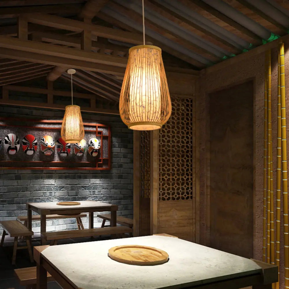 Minimalist Handwoven Rattan Pendant Ceiling Light - Wood Suspension Lighting / C