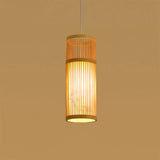 Minimalist Handwoven Rattan Pendant Ceiling Light - Wood Suspension Lighting / F