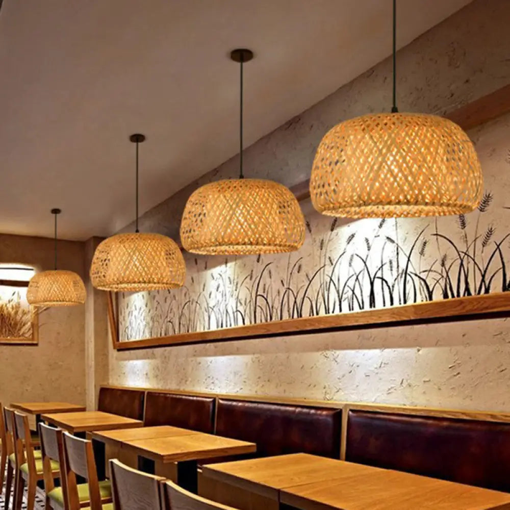 Minimalist Handwoven Rattan Pendant Ceiling Light - Wood Suspension Lighting / J