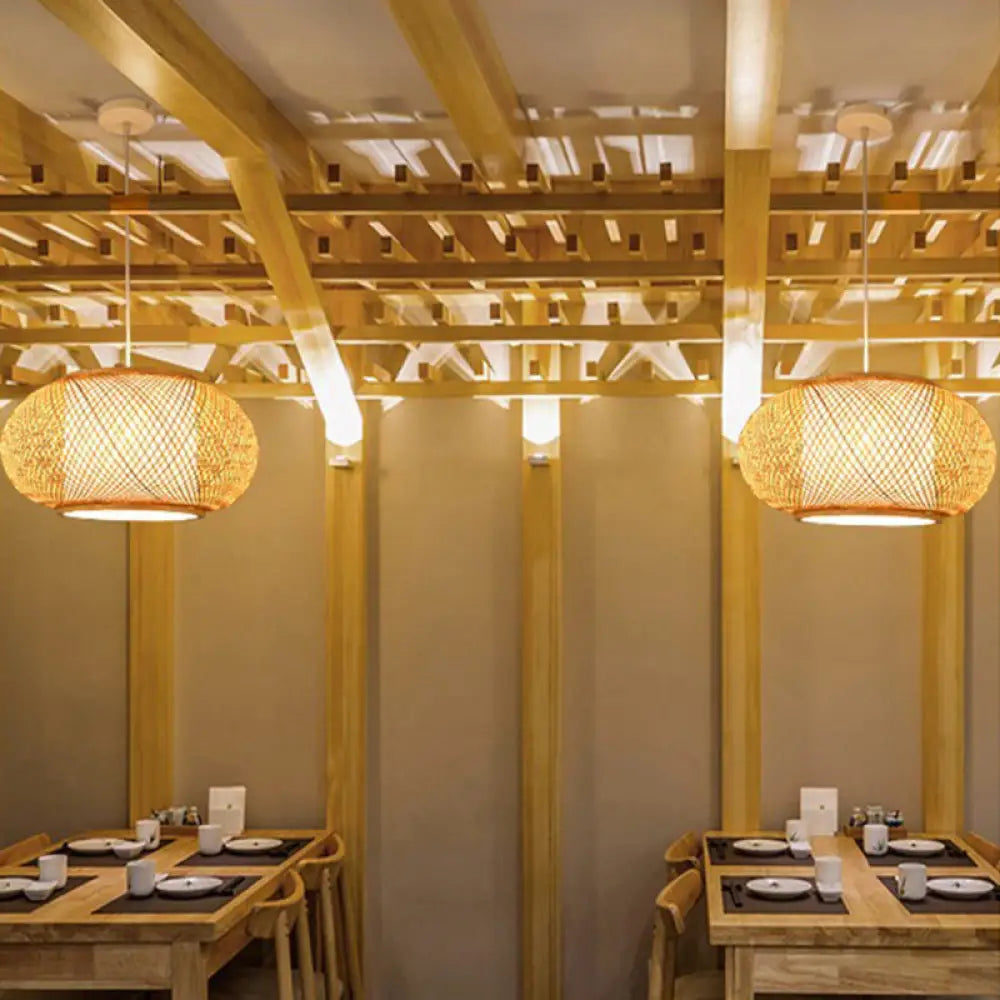 Minimalist Handwoven Rattan Pendant Ceiling Light - Wood Suspension Lighting / K