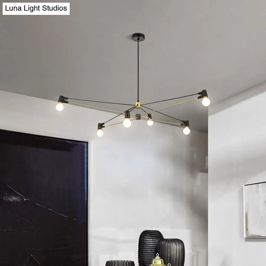 Minimalistic 6-Bulb Black Metallic Living Room Chandelier