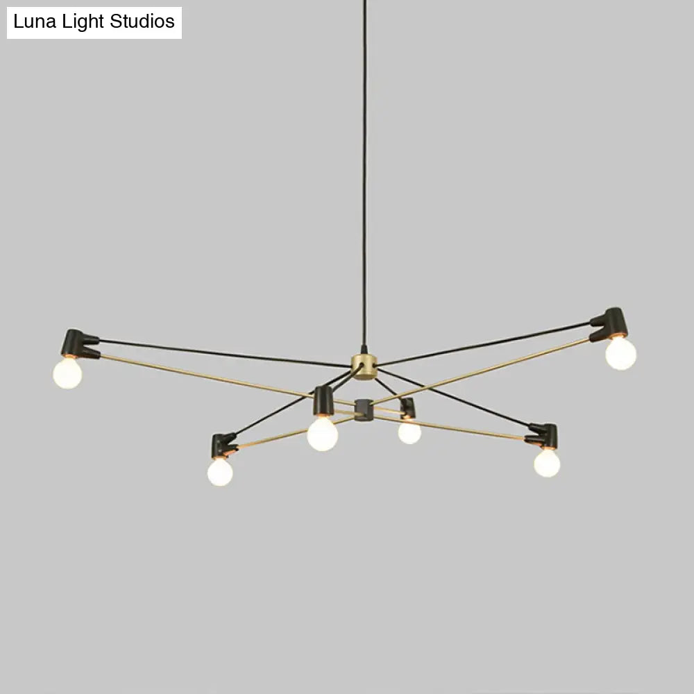 Minimalist Hanging 6-Bulb Chandelier In Black - Modern Metallic Living Room Lighting Fixture