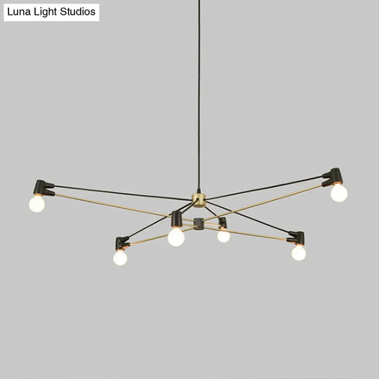 Minimalist Hanging 6-Bulb Chandelier In Black - Modern Metallic Living Room Lighting Fixture