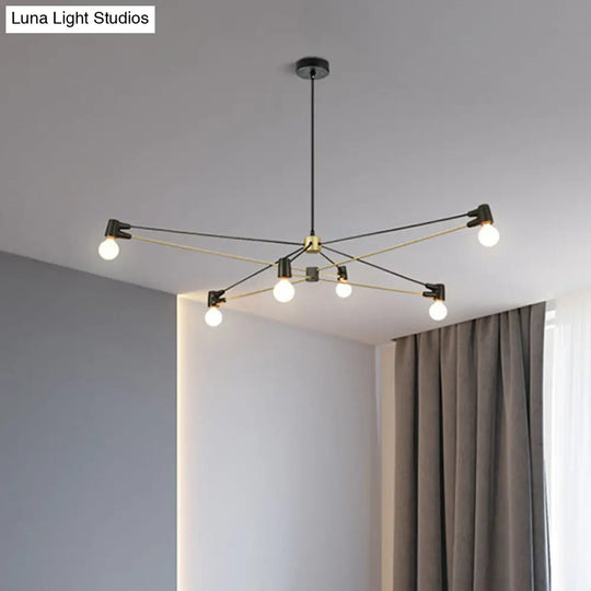 Minimalist Hanging 6-Bulb Chandelier In Black - Modern Metallic Living Room Lighting Fixture