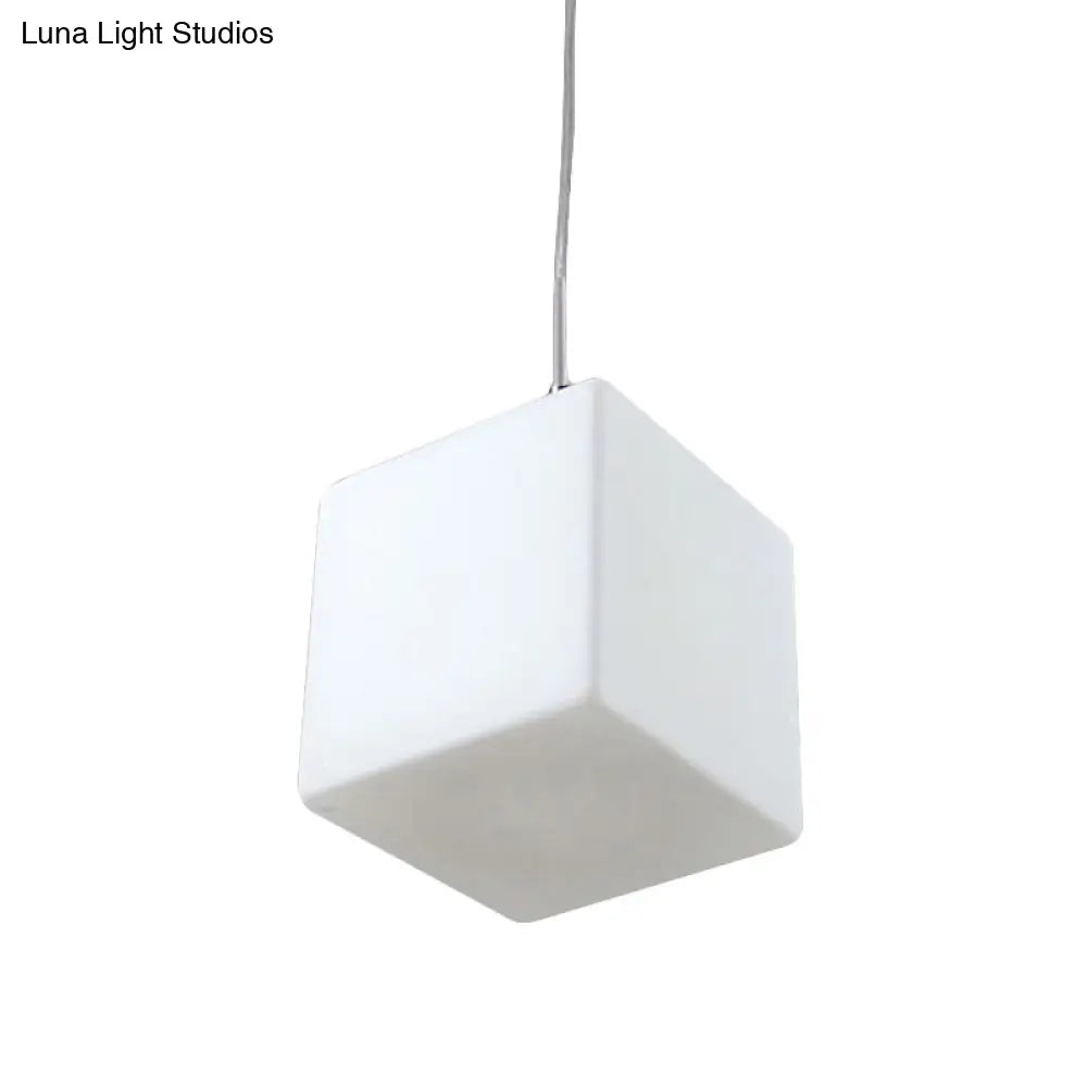 Minimalist White Glass Hanging Ceiling Light - 1-Light Pendant Fixture 5-8 Wide