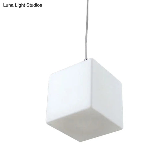 Minimalist White Glass Hanging Ceiling Light - 1-Light Pendant Fixture 5-8 Wide