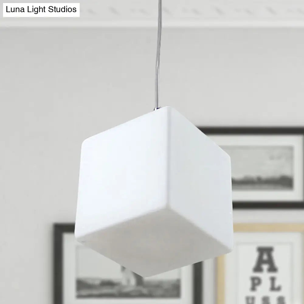 Minimalist White Glass Hanging Ceiling Light - 1-Light Pendant Fixture 5-8 Wide / 5