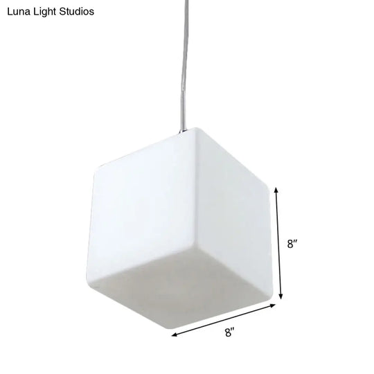 Minimalist Hanging Glass Pendant Light - White Cubic Design 5’/6’/8’ Width