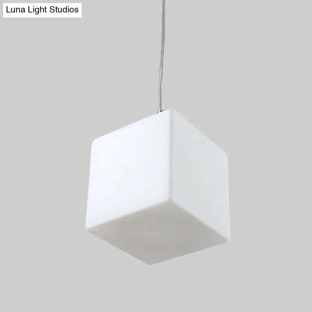 Minimalist Hanging Glass Pendant Light - White Cubic Design 5’/6’/8’ Width