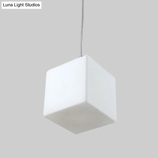 Minimalist Hanging Glass Pendant Light - White Cubic Design 5’/6’/8’ Width