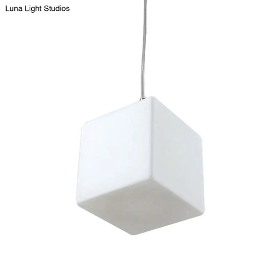 Minimalist Hanging Glass Pendant Light - White Cubic Design 5’/6’/8’ Width