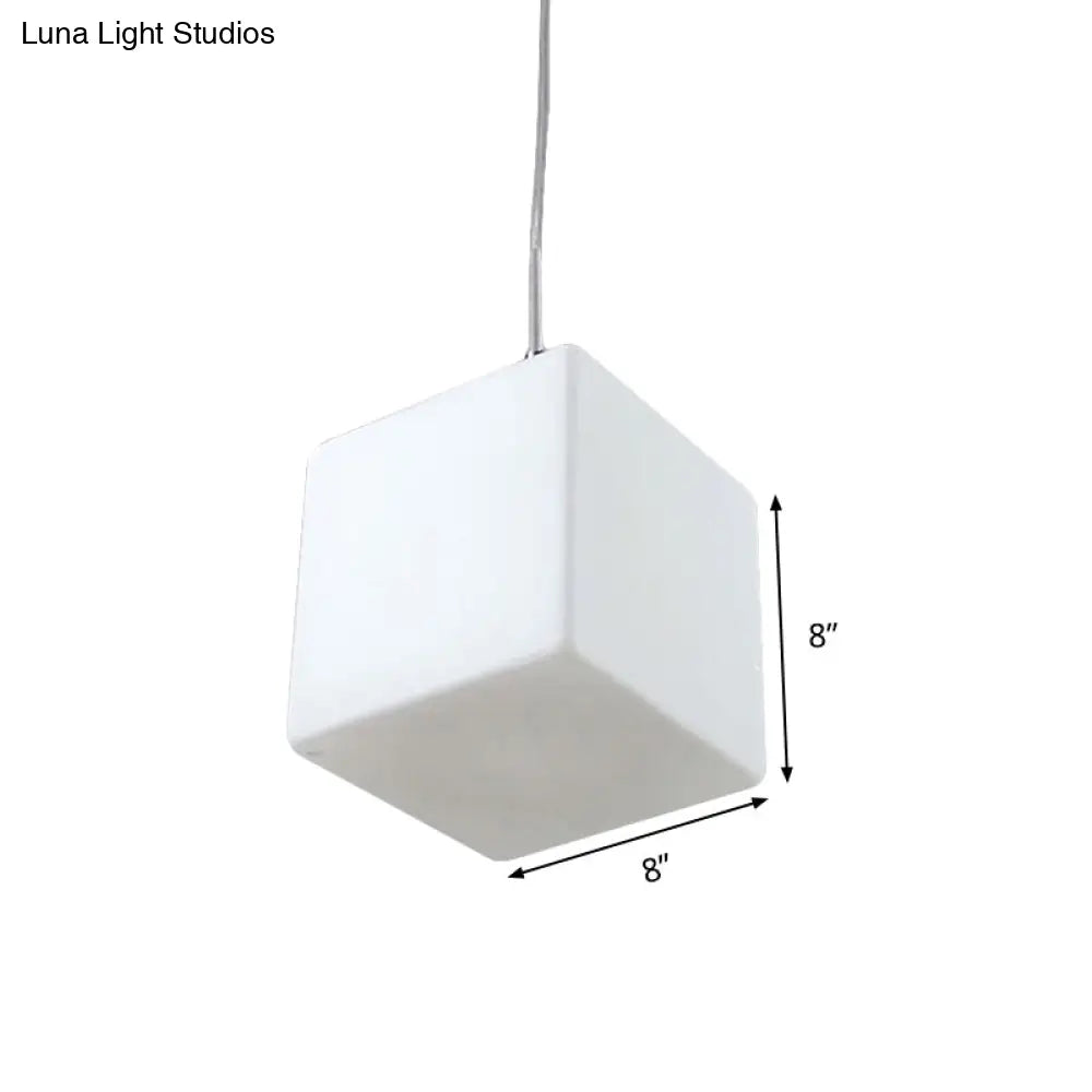 Minimalist Hanging Glass Pendant Light - White Cubic Design 5’/6’/8’ Width