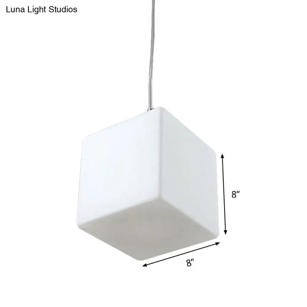 Minimalist Hanging Glass Pendant Light - White Cubic Design 5’/6’/8’ Width