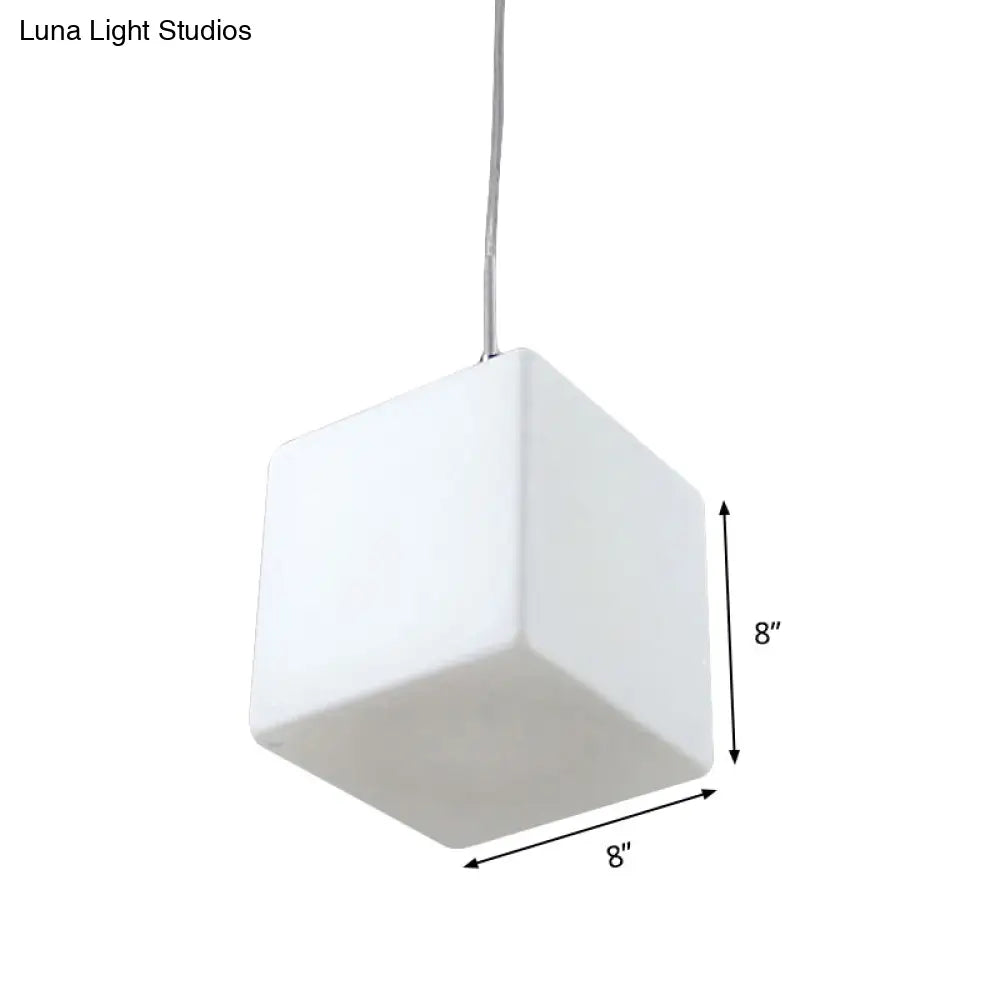 Minimalist White Glass Hanging Ceiling Light - 1-Light Pendant Fixture 5-8 Wide