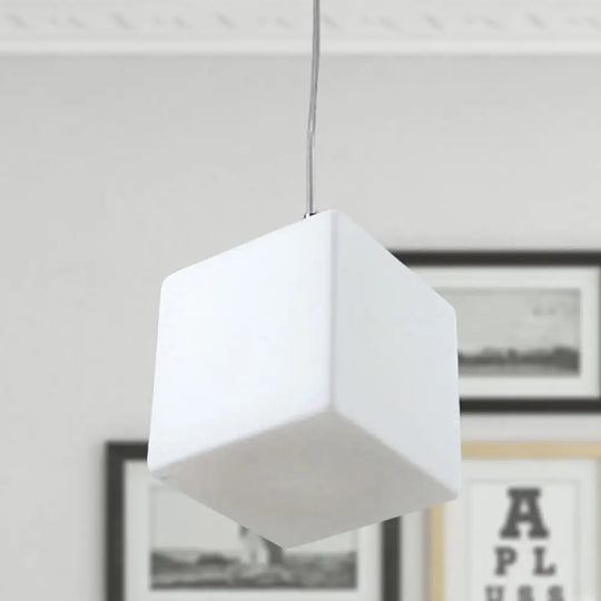 Minimalist Hanging Glass Pendant Light - White Cubic Design 5’/6’/8’ Width / 5’