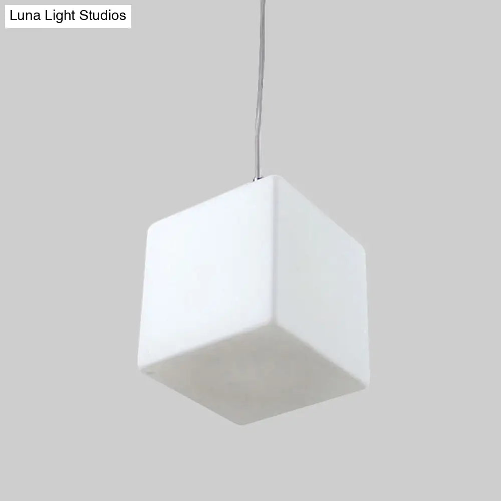 Minimalist White Glass Hanging Ceiling Light - 1-Light Pendant Fixture 5-8 Wide