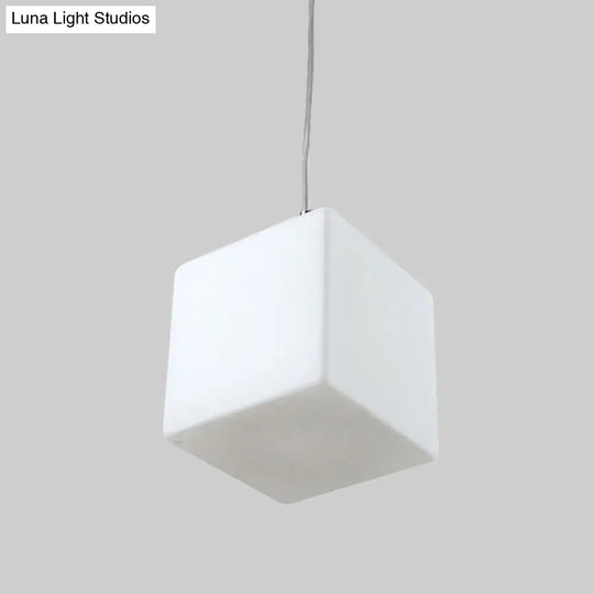 Minimalist White Glass Hanging Ceiling Light - 1-Light Pendant Fixture 5-8 Wide