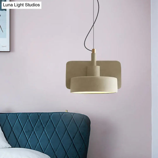 Minimalist Hanging Light: Cement Shallow Bowl Fixture For 1 Bulb Perfect Dining Table In