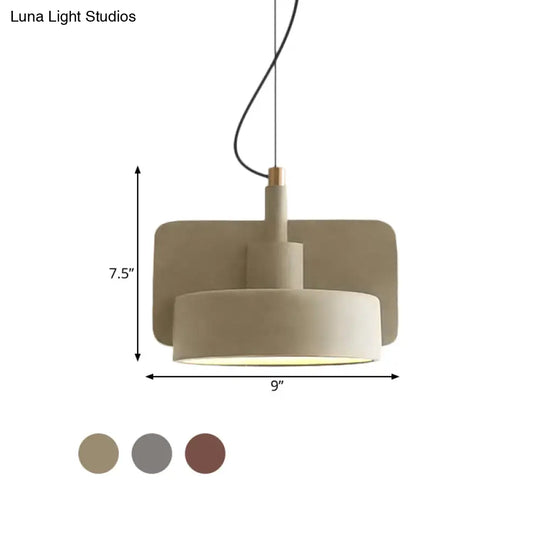 Minimalist Hanging Light: Cement Shallow Bowl Fixture For 1 Bulb Perfect Dining Table In