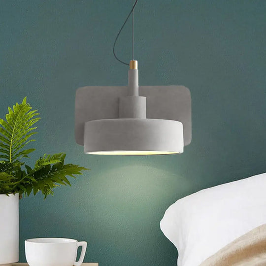 Minimalist Hanging Light: Cement Shallow Bowl Fixture For 1 Bulb Perfect Dining Table In