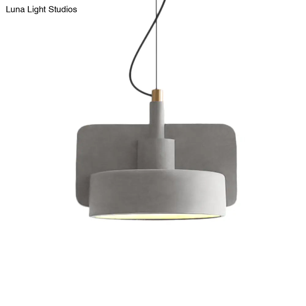 Minimalist Hanging Light: Cement Shallow Bowl Fixture For 1 Bulb Perfect Dining Table In