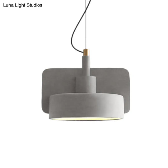 Minimalist Hanging Light: Cement Shallow Bowl Fixture For 1 Bulb Perfect Dining Table In