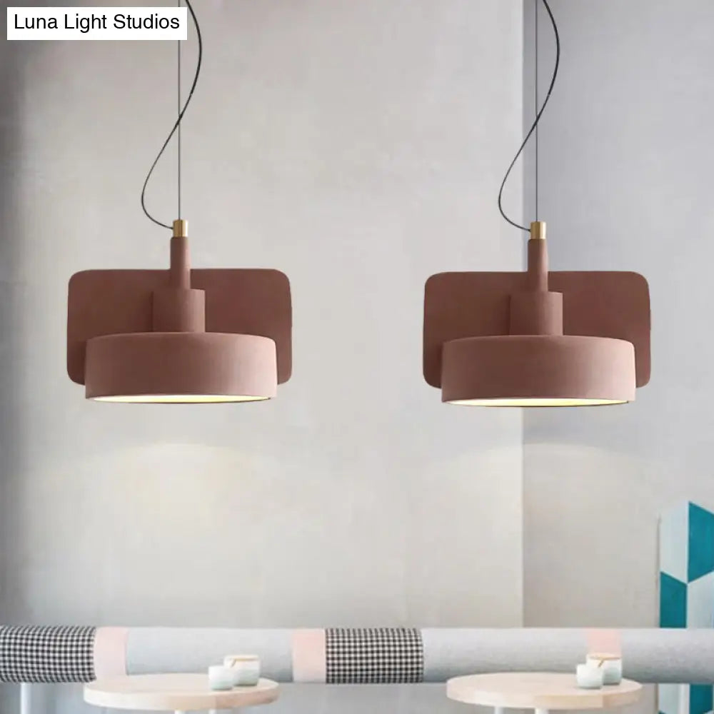 Minimalist Hanging Light: Cement Shallow Bowl Fixture For 1 Bulb Perfect Dining Table In