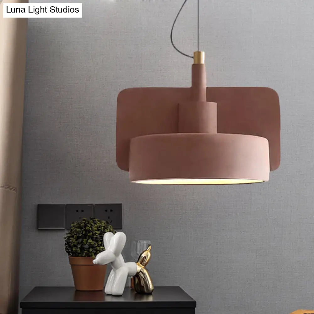 Minimalist Hanging Light: Cement Shallow Bowl Fixture For 1 Bulb Perfect Dining Table In